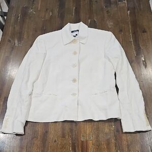 Chaps Women's White Linen Button Down Jacket